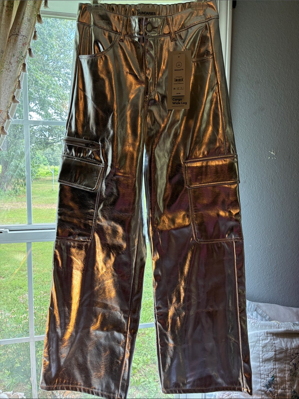 Boundaries Metallic Cargo Wide-Leg Pants - Silver